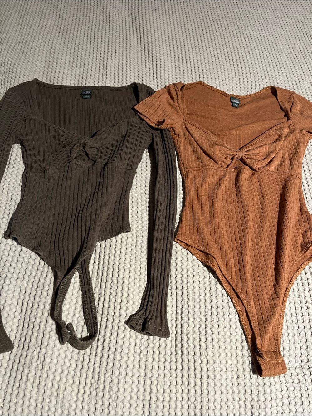 wild fable Ribbed Twist-Front Bodysuits - Brown & Rust